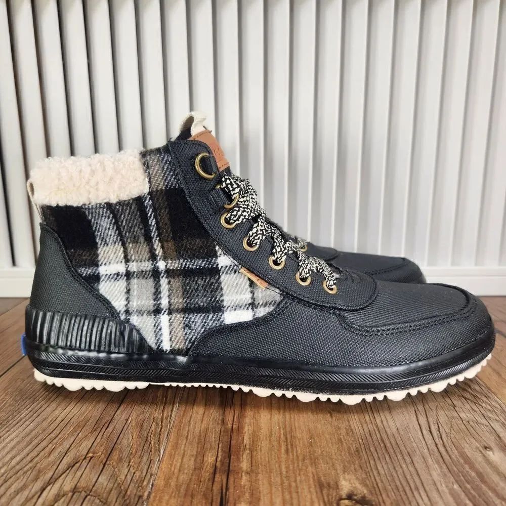 Keds Scout III Women Sz 10 Black Shearling Madras Plaid Ankle Duck Boots WF65488
